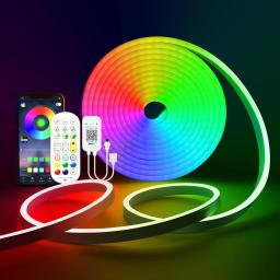 RGB levou tira de luz com bluetooth, 12 v, 24v, 1, 2, 3, 4, 5, 10 ou 15m, trabalhar com aplicativo e controle remoto, decoração de néon - Image 1