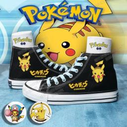 Sapatos de lona anime Pokémon Pikachu para meninos e meninas, sapatos baixos impressos pintados à mão, respirável de cano alto, presente de estudante, novo, verão - Image 2