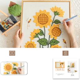 30x40cm Padrão de flores 3D DIY Bordado Kits de pintura Conjunto de agulha de soco de costura artesanal Costura ponto cruz Decoração De Casa Kit de tufos mágicos Arte E Artesanato De Agulha Presente Criativo - Image 5
