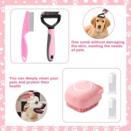 Auto-limpeza Grooming Set com Pet Nail Clippers e Arquivos, Escova Do Cão, Shampoo Escova De Banho, Flea Comb, 8 Pcs - Image 3