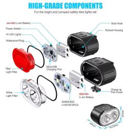 Luzes dianteiras e traseiras da bicicleta, Lanterna USB recarregável ciclismo, Conjunto de iluminação bicicleta, Acessórios Lanterna Mountain Bike - Image 5