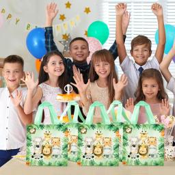 Sacos de presente não tecidos para crianças, tema de animais da selva, favores de festa, sacola de doces portáteis, festa de aniversário - Image 6