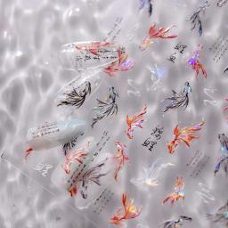 Adesivos para manicure e nail art, decalque, peixe, koi, carpa, vermelho, branco, preto, peixe, lótus, flor, golfinho, sereia, verão - Image 5