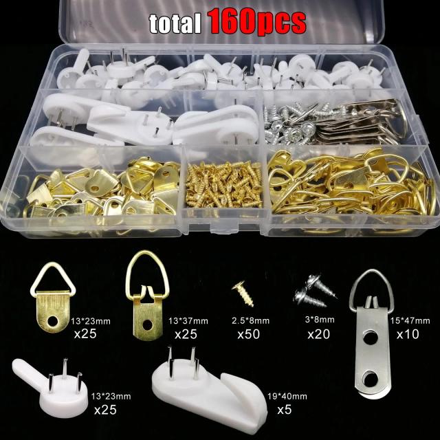 Kit Completo com 160 Peças de Ganchos para Quadros, Com Parafusos D-Ring para Pendurar Pinturas e Fotos na Parede