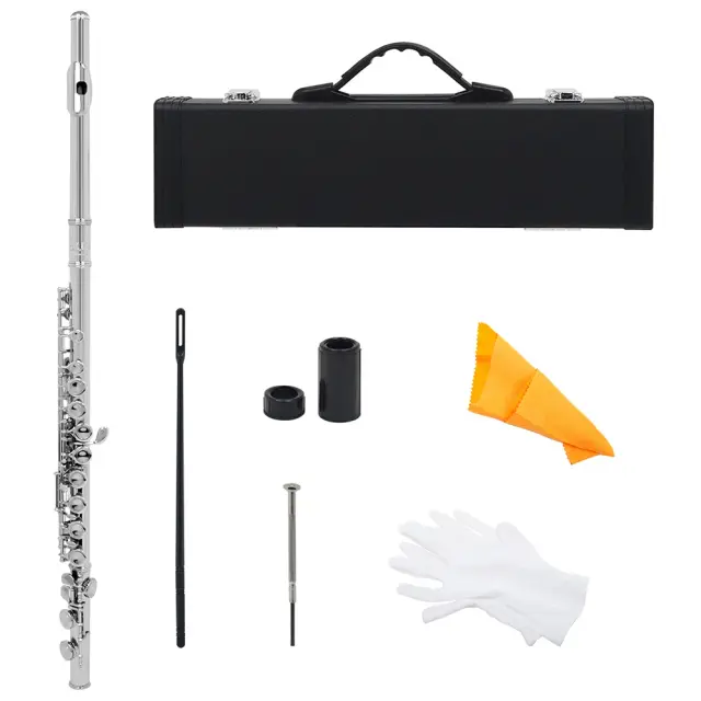Flauta Transversal Profissional Slade de 16 Furos com Capa, Pano de Limpeza e Luvas para Concertos
