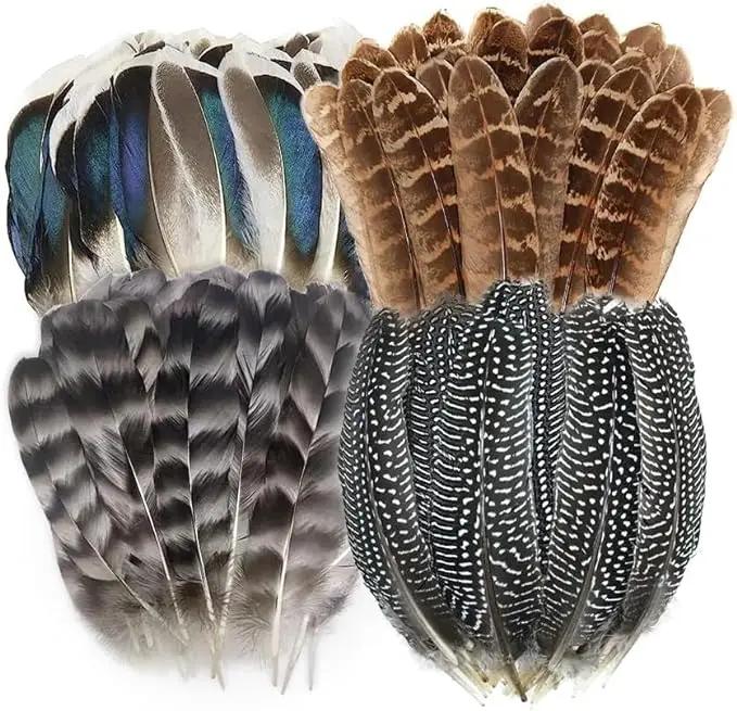 Natural manchado Turquia penas para artesanato, feisão penas, DIY chapéu arranjos florais asa, casamento pena, 4 estilos, 40pcs - Image 1