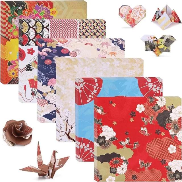 Kit de Papel Origami Japonês Dobrável 6x6in com Padrão Tradicional para Decoração e Artesanato DIY