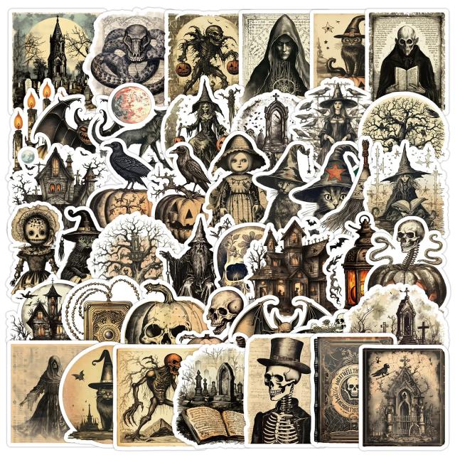 Adesivos Vintage Horror Crânio Graffiti DIY Snowboard Portátil Bagagem Decoração Halloween 50 peças