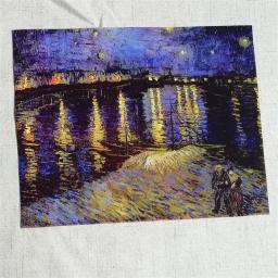 1PCS Famosa Pintura A Óleo Impresso Mão Tingido Tecido De Linho De Algodão Telas Costura DIY Patchwork Mão Bordados Quilting Sacos Tecido - Image 6