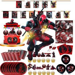 DEADPOOL-Conjunto De Louça Descartável, Decorações De Aniversário, Placas De Papel, Banner, Toalha De Mesa, Balão, Menino, Menina, Crianças, Suprimentos De Festa Para Adultos - Image 1