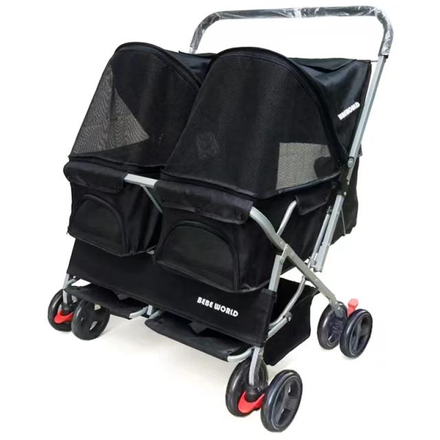 Carrinho Portátil de Dupla Camada para Pet, Transportador Leve e Dobrável com 4 Rodas para Gatos e Cachorros