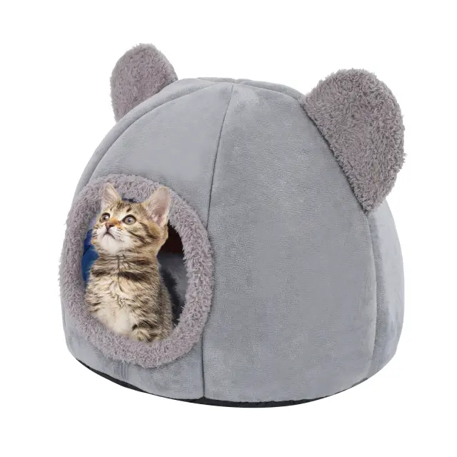 Cama Dobrável de Feltro Ecológico para Gatos - Tenda Pet Confortável e Auto-Aquecedora