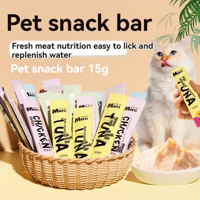 Snacks Líquidos para Gatos Cat Stripe com Atum e Frango - 15g, Pack com 10 Unidades