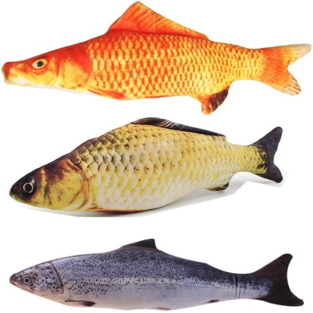 Conjunto de Brinquedos Interativos para Gatos - Simulação de Peixe em Forma de Travesseiro para Mastigar e Brincar