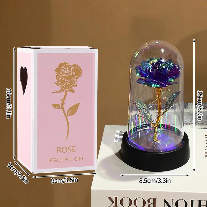 Flores artificiais de rosa, flor eterna em tampa de vidro, luz rosa, presente de aniversário de casamento, dia dos namorados, ornamentos de luminescência - Image 1