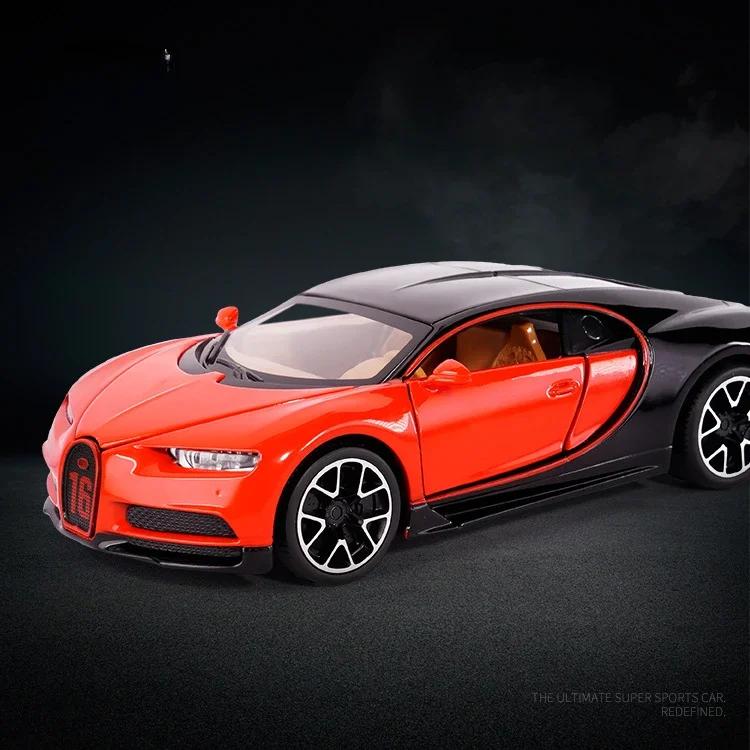 Bugatti Chiron Alloy Sport Car Toy, Metal fundido, veículos em miniatura com luz sonora, puxar brinquedos colecionáveis, 1:32 - Image 1