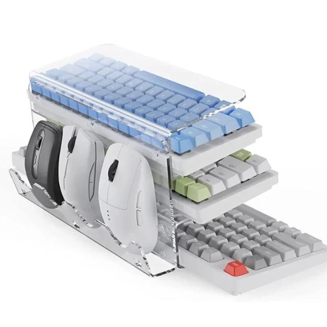 Suporte Ergonômico de Acrílico para Teclado e Mouse com Armazenamento Mecânico de 3 Camadas