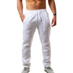 Calças de linho de algodão masculino outono novo respirável cor sólida calças de linho fitness streetwear S-3XL - Image 1