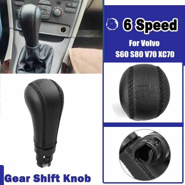 Bola de Couro Preto PU para Cambio Gear Shift Knob - Acessório para Volvo S60, S80, V70, XC70 com Opções de 6 e 5 Velocidades