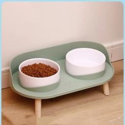 Double Bowls Pet Alimentador para gatos e cães, alimentação elevada, prato de água, tigela, altura ajustável, Kitten Supplies - Image 1