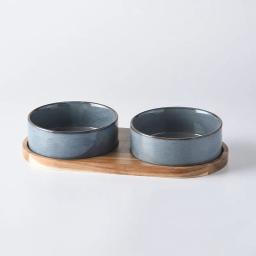 Matte Ceramic Pet Bowl para cão, Protetor de Coluna Cervical Anti Knock Over Bandeja de madeira, Pet Feeding Supplies Acessórios para gatos - Image 1