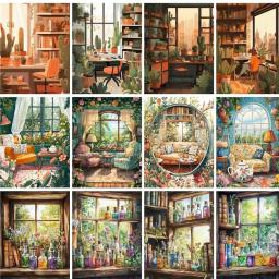 GATYZTORY Pintura A Óleo Pintado À Mão Imagem Por Números DIY Paisagem Pátio Para Adultos Sobre Lona Decoração Para Casa Presente Original - Image 1