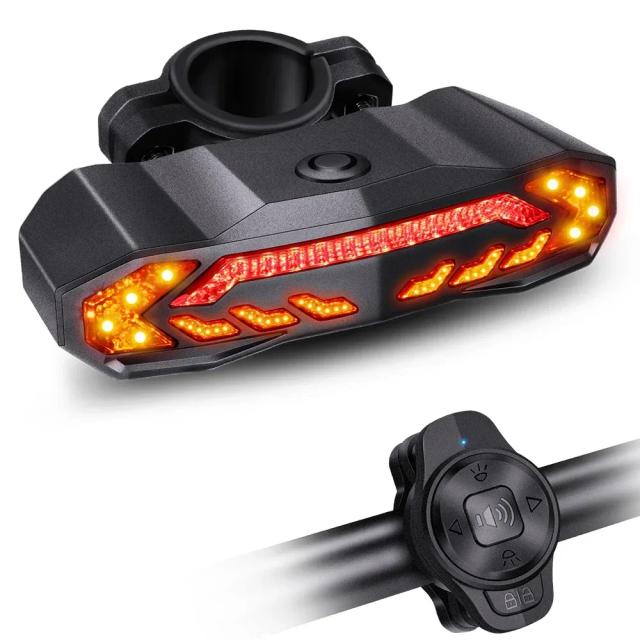 Alarme de Bicicleta Sem Fio com Sinalizador, Carregamento USB e Luz Traseira de Freio Impermeável IP65 com Suporte de Montagem