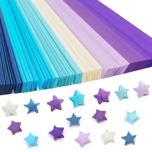 Estrela de Papel de Origami Multicolorida com Efeito Gradiente - Tiras Decorativas para Artesanato DIY