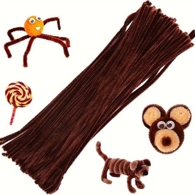 Kit de 100 Hastes Chenille para Artesanato: Limpadores de Cachimbo de Café para DIY e Projetos Criativos Infantis