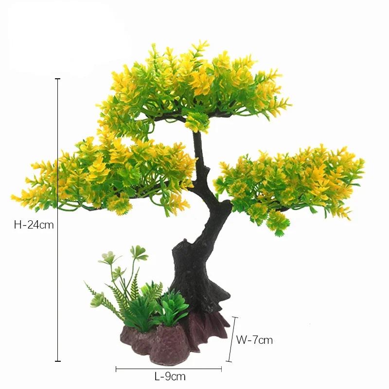 Plantas Plásticas artificiais para a decoração do aquário, suprimentos de decoração do aquário, flor de cerejeira rosa e grama - Image 1