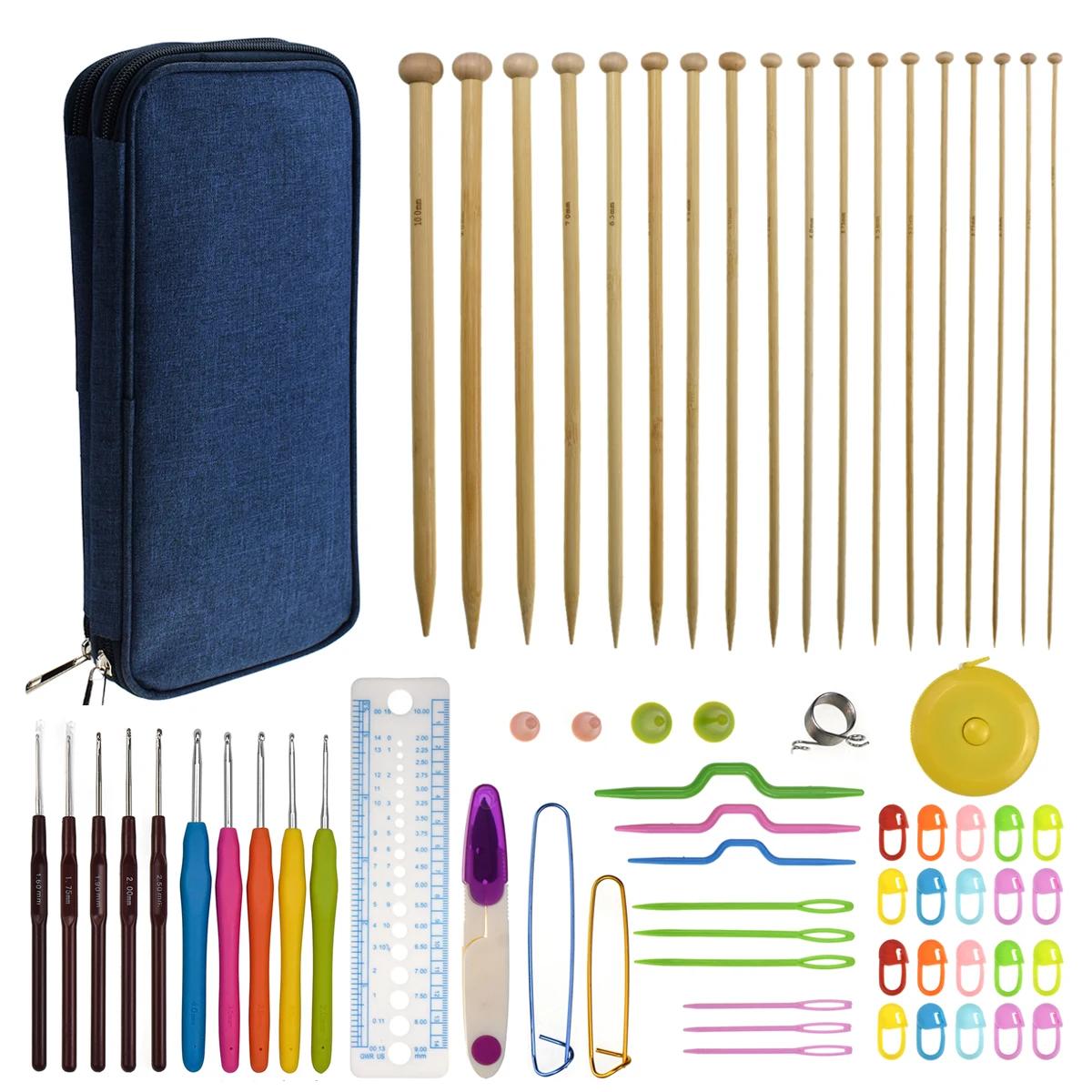 36 pçs conjunto de agulhas de tricô de bambu mix 2.0-10mm de alumínio ganchos de crochê conjunto com saco agulhas de crochê para kit de costura acessórios - Image 1