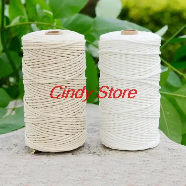 Corda de Algodão Torcida de 200m em Branco e Bege para Artesanato, Macramê e Decoração Casa - 3mm Durável e Versátil