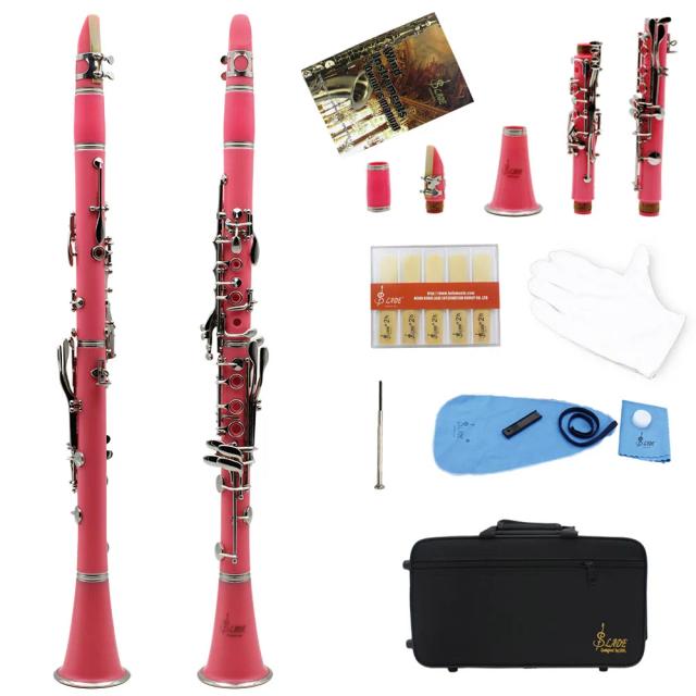 Clarinete Portátil SLADE Rosa Bb com 6 Anéis e 17 Chaves para Músicos Profissionais