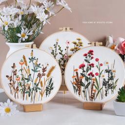 Kit de bordado de folhas e plantas, kit de ponto cruz, artesanato diy, presente com instruções, linha de agulha, suprimentos de bordado - Image 3