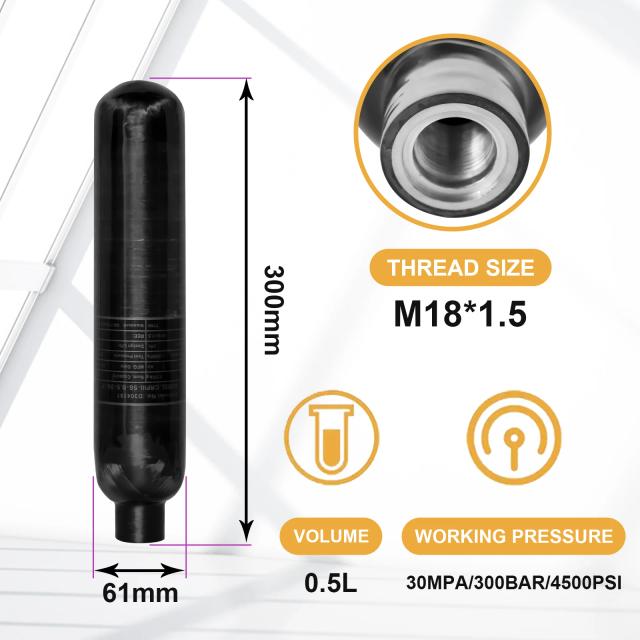 Xuxing 300bar 500cc cilindro de fibra carbono 0.5l 4500psi tanque ar alta pressão hpa rosca cilindro mergulho m18 * 1.5