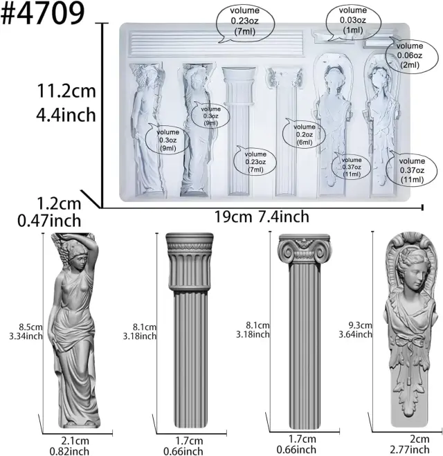 Molde de Silicona Barroca em Relevo para Gesso, Argila e Resina Epóxi: Colunas Decorativas e Esculturas Exclusivas