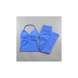 Um conjunto de yoga de leggings de impacto de alta elasticidade das mulheres de fitness de 2 peças, calças justas de impacto de fitness e alça de pescoço yoga exerc - Image 3