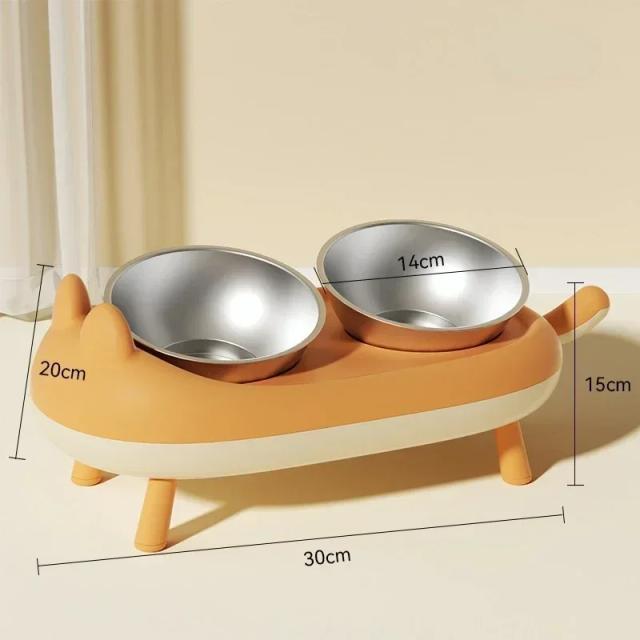 Tigela dupla de aço inoxidável para pets com suporte dobrável e alimentador antiderrapante para cães e gatos