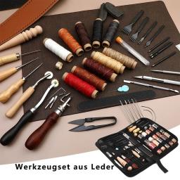 Kraball kit de costura de couro com furador mão costura agulhas linha kit de ferramentas de artesanato de couro para sapatos sofá tenda tapete - Image 3