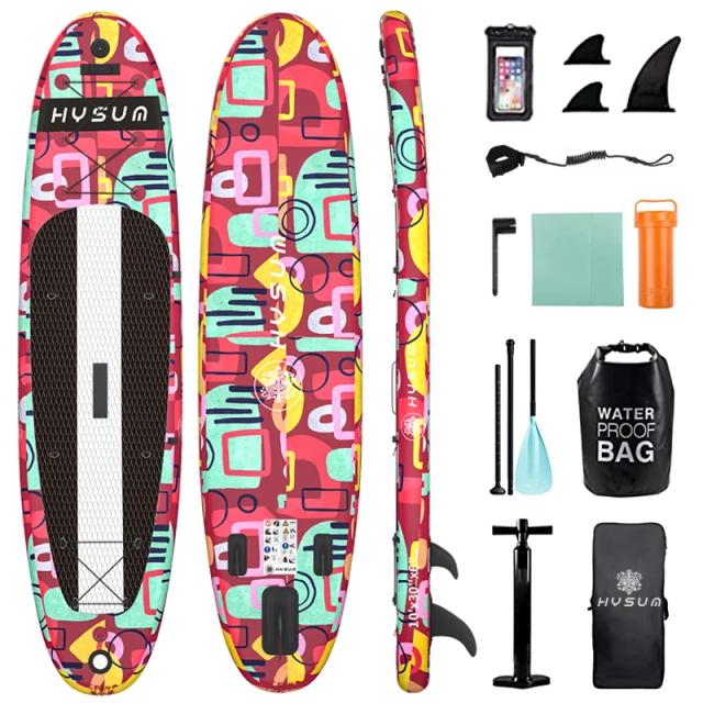 Prancha de Natação Inflável Dupla Camada com Leash Portátil e Deck para Surf e Esportes Aquáticos