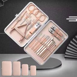 Profissional Manicure e Pedicure Set, Cortador de Unhas Ingrown Nipper, Caso De Couro De Luxo, Ouro Rosa, Venda Quente, 18 em 1 - Image 2