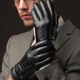 Luvas de couro falso touch screen para homens, impermeável, à prova de vento, frio, snowboard, motocicleta, equitação, condução, inverno - Image 2