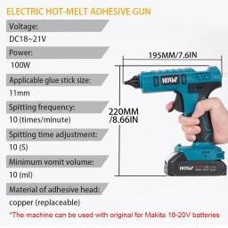 Cordless elétrica Hot Melt pistola de cola, cola em bastão, soldagem Hot Air Gun, Home Artesanato DIY, Makita bateria 18V, 11mm, 100W - Image 4
