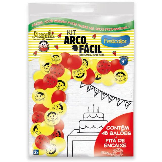 Kit de 48 Bexigas Coloridas da Turma da Mônica para Festa Arco-Íris Magali