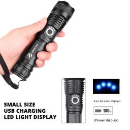 Lanterna LED de alta potência para acampar, tocha com 4 núcleos, lâmpada P50, zoomable, 5 modos de iluminação, uso de alta resistência, liga de alumínio - Image 2