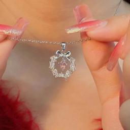 Colar pingente de coração de cristal zircão para mulheres Y2K Pink Heart, elegante corrente de clavícula feminina, joalheria, moda coreana - Image 5