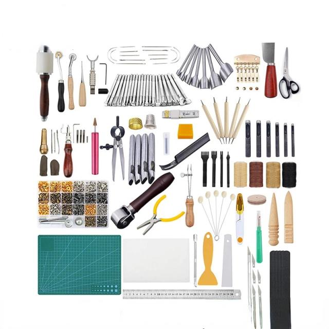 Kit Completo com 366 Peças para Artesanato em Couro: Ferramentas de Carimbo, Perfurador e Corte para DIY e Criações Artísticas