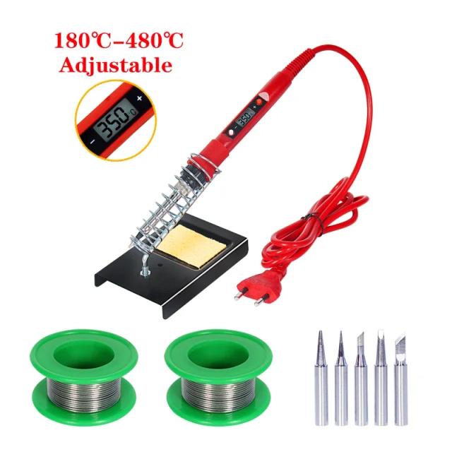 Kit de Ferro de Solda Ajustável 220V/80W com Lupa Dupla e Clipes Jacaré para Projetos Precisos