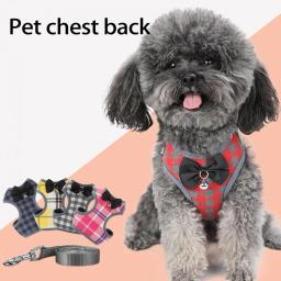 Arnês De Animais De Estimação Bonito Fivela de Liberação Rápida Pet Colete Arnês Pequeno Cão Malha Xadrez Vestido de Noite Colete Arnês Pet Supplies - Image 2