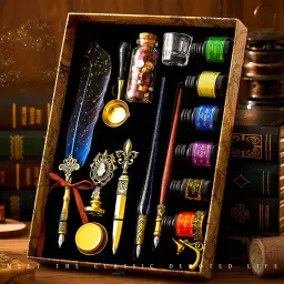 Pena Estilo Europeu Antigo Mergulhado Caneta De Tinta, Selo De Pintura De Fogo Conjunto De Caixa De Presente, Estudante Prática De Caligrafia E Assinatura Do Escritório Caneta - Image 1